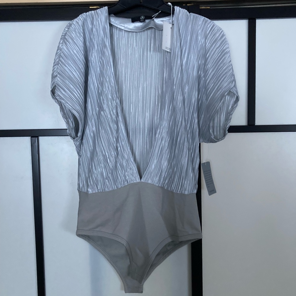 NWT Gray/ silver bodysuit top